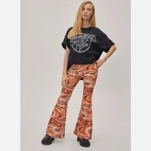 NWT Nasty Gal Recycled Marble Print Flare Pants Sz6